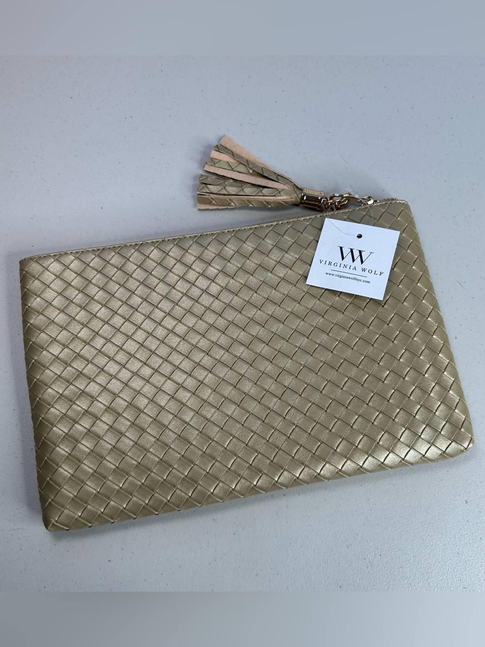 Virginia Wolf Women's Gold Metallic Mini Woven Pouch Clutch Handbag One Size NWT